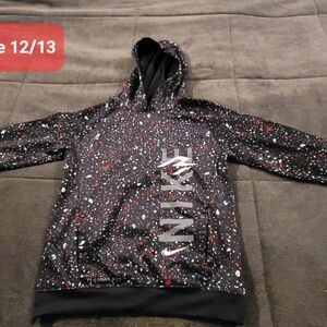 Nike 3 Brand Kids Speckled Black Hoodie with Red and White Accents. Size L 12/13